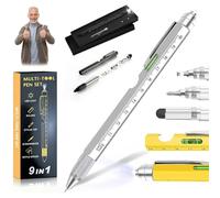 Liocwocne 2026 New One Pen Nine Functions for Him, Portable 9 in 1 Multi Tool Pen, for Writing, Measuring, Repairing, Lighting, Opening Bottles, Etc.(Silver)