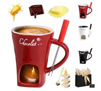 Liocwocne Chocolate Melting Mug with Tea Light, 130ml Chocolate Fondue Mug Set with Fork, Spoon & Candle, Ceramic Butter Warmers Pot Set, Stylish and Elegant, Thermos Cup(Red)