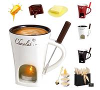 Liocwocne Chocolate Melting Mug with Tea Light, 130ml Chocolate Fondue Mug Set with Fork, Spoon & Candle, Ceramic Butter Warmers Pot Set, Stylish and Elegant, Thermos Cup(White)