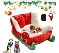 Liocwocne Christmas Sleigh Dog Bed, Funny Santa Sleigh Pet Warm Bed with Non-Slip Base, Removable & Washable Plush Pet Warm Sofa, Christmas Cat Dog Nest for Winter Indoor Outdoor (Red,L)