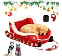 Liocwocne Christmas Sleigh Dog Bed, Santa Pet Bed - Festive Cozy Insulated Nest, Removable & Washable Plush Pet Warm Sofa with Non-Slip Base, Christmas Cat Dog Nest for Winter Indoor Outdoor (Red,L)
