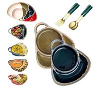 Liocwocne Soup and Sandwich Bowl with Handle, Ceramic Soup and Sandwich Plate Combo (2PCS-D)