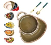 Liocwocne Soup and Sandwich Bowl with Handle, Ceramic Soup and Sandwich Plate Combo (Green)
