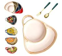 Liocwocne Soup and Sandwich Bowl with Handle, Ceramic Soup and Sandwich Plate Combo (White)
