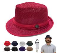 Liocwocne Summer Breathable Mesh Pork Pie Hat for Men Women, Lightweight Foldable Short Brim Fedora Trilby Bowler Cap, Packable UV Sun Protection Jazz Hats for Beach Outdoor Travel (Red,Special)