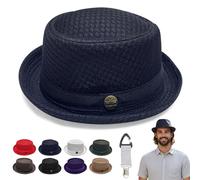 Liocwocne Summer Breathable Mesh Pork Pie Hat for Men Women, Lightweight Foldable Short Brim Fedora Trilby Bowler Cap, Packable UV Sun Protection Jazz Hats for Beach Outdoor Travel