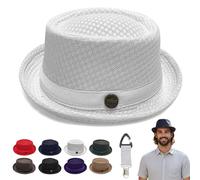 Liocwocne Summer Breathable Mesh Pork Pie Hat for Men Women, Lightweight Foldable Short Brim Fedora Trilby Bowler Cap, Packable UV Sun Protection Jazz Hats for Beach Outdoor Travel (White,Classic)