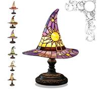 Liocwocne Witch Hat Lamps, Handmade Gothic Wizard Hat Shape Lights, Stained Glass Resin Witch Hat Lamp, for Indoor Party Haunted Mansion Decoration(Purple)