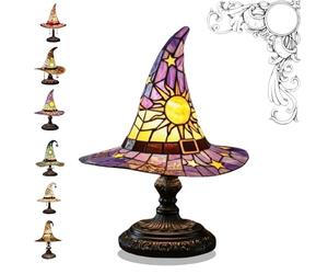 Liocwocne Witch Hat Lamps, Handmade Gothic Wizard Hat Shape Lights, Stained Glass Resin Witch Hat Lamp, for Indoor Party Haunted Mansion Decoration(Purple)