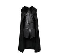 LIOEUE Déguisement Jon Snow De La Garde De Nuit | Costume Médiéval Complet Avec Longue Cape En PU Noir (Kleidung,S)