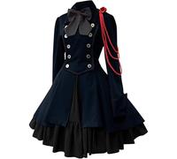 LIOEUE Robe Steampunk Lolita - Style Gothique Victorien Médiéval Avec Noeud, Tenue Cosplay Pour Halloween & Carnaval (bleu foncé,4XL)