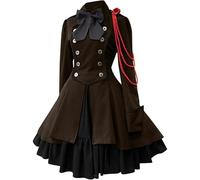LIOEUE Robe Steampunk Lolita - Style Gothique Victorien Médiéval Avec Noeud, Tenue Cosplay Pour Halloween & Carnaval (brun foncé,5XL)