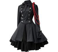 LIOEUE Robe Steampunk Lolita - Style Gothique Victorien Médiéval Avec Noeud, Tenue Cosplay Pour Halloween & Carnaval (Gris foncé,XXXL)