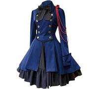 LIOEUE Robe Steampunk Lolita - Style Gothique Victorien Médiéval Avec Noeud, Tenue Cosplay Pour Halloween & Carnaval (bleu,L)