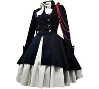 LIOEUE Robe Steampunk Lolita - Style Gothique Victorien Médiéval Avec Noeud, Tenue Cosplay Pour Halloween & Carnaval (Vêtements noirs et sol gris,S)