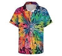 Liohans Chemise à manches courtes pour homme psychédélique colorée tie-dye impression 3D Mystérieuse Aurore Totem, Orange, Taille L