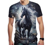 Liohans T-shirt pour homme imprimé cheval 3D coloré, gris, XX-Large