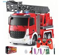 LioMaxi Camion pompier télécommandé Échelle extensible, pompe pulvérisatrice d'eau, lumières et échelle rotative manuelle Rechargeable