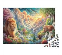 Lion 1000 Pièces Aquarelle Puzzle Lion Léopard Mountain Paysage pour Adultes Jeu D'Intelligence Premium avec Défis Del'art DeLaDécoration 70x50cm/1000pcs