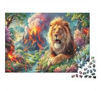 Lion 1000 Pièces Aquarelle Puzzle Prairie du Volcan Lion pour Adultes De Jeu pour Adultes Parfaitpourla Détente Paysagedes QuatreSaisons 38x26cm/1000pcs