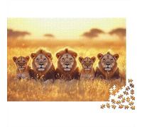 Lion Adulte et lionceaux Cadeau Unique Décoration Intérieure Herbe dorée des Plaines africaines Jeu Éducatif Challenge Toy Adultes & Enfants des 14 Ans 38x26cm/1000pcs