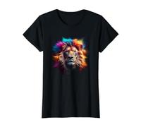 Lion Africain mâle en Couleur Explosive T-Shirt Graphique avec Valeur, Femme, Noir, L