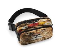 Lion africain portant une fleur sur la tête Sac banane avec sangle réglable Sac banane tendance pour sports de plein air randonnée Blanc 20 x 13 cm Sac banane imprimé complet