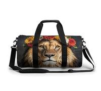Lion africain portant une fleur sur la tête - Sac de sport pour homme et femme - Résistant à l'eau - Léger - Pour le voyage et le sport - Blanc - 45 cm/22,9 cm/22,9 cm, blanc, 17.7in/9in/9in
