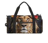 Lion africain portant une fleur sur la tête Sac de sport pour homme et femme Résistant à l'eau Sac de voyage léger pour le voyage et le sport, blanc, taille unique, blanc, Taille unique