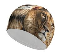 Lion africain portant une fleur sur sa tête Bonnet de bain unisexe pour adulte Bonnet de piscine antidérapant Confortable Durable Facile à mettre et à enlever Chapeau de bain imperméable Garde les