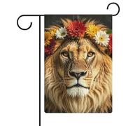 Lion africain portant une fleur sur sa tête, drapeau de jardin de 47,7 x 32,6 cm, drapeaux d'été double face, drapeau de décoration de vacances de ferme pour décoration de cour saisonnière