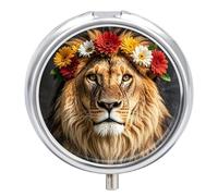 Lion africain portant une fleur sur sa tête - Petite boîte à pilules de voyage à 3 compartiments - Pilulier de voyage portable - Design anti-mélange - Facile à récupérer - Médicaments, vitamines et