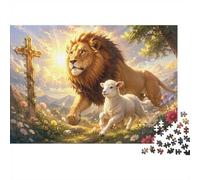 Lion Agneau Croix 1000 Pièces Mini Puzzle pour Adultes Difficile | 38x26cm Carton Décoration Intérieure Structure Durable Cadeau Anniversaire Relaxation