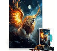 Lion ailé Rugissant au Clair de Lune Puzzle de 1000 pièces pour Adultes Jeu de réflexion Stimulant Technologie de découpe Laser avancée Défi Amusant pour Passer Le Temps (38x52cm)