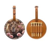 Lion Among Sac de rangement pour tee de golf marron avec fleurs roses, sac de rangement multifonction pour tee de golf pour homme, matériau PU durable