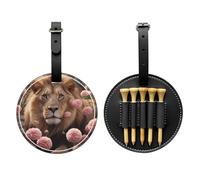 Lion Among Sac de rangement pour tee de golf noir avec fleurs roses, sac de rangement multifonctionnel pour tee de golf pour homme, matériau PU durable