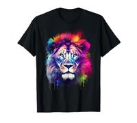 Lion Animal Art - Motif animal multicolore - Yeux bleus T-Shirt