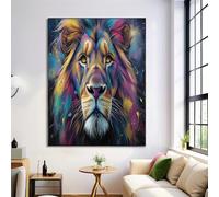 Lion Animal Impression Sur Toile 60×90 cm Tableau Peinture À L'Huile À L'Encre Éclaboussée Affiche Art Mural Decoration Poster Aesthetic Pour Chambre Salon Je Suis Moderne Sans Cadre, Multicolore