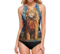 Lion Animal Mignon Lune Débardeur Maillot de Bain Fille Tankini Haut Maillot de Bain Femme pour Plage et Piscine