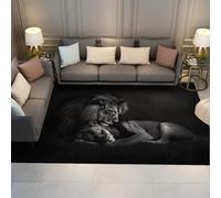 Lion antidérapant Lavable Tapis Africain Safari Animaux Lions Couple Tapis Faune Accent Noir pour Adolescents Adultes Chambre 160x230cm