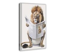 Lion assis sur les toilettes lisant un journal, humour de salle de bain amusant, décoration murale, imprimé animal amusant, maison S, Ai Prints-1