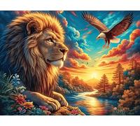 Lion au Coucher de Soleil 300 Pièces Puzzle Créatif en Carton Anti-Déchirure Colorful Fantasy Faune Sauvage Difficulté Moyenne Activité Manuelle Loisir Créatif Cadeau Fête des Mères Premium 300 P