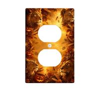 Lion Automne Halloween Thème Duplex Outlet Covers Plate | Feuillage d'automne, Jack-o'-lanternes, art de la faune, accents muraux saisonniers, éclairage d'ambiance chaleureux