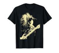 Lion avec Guitare à Bascule Guitariste Animal Punk Grunge Graphique T-Shirt
