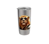 Lion avec lunettes de soleil Animal J'aime les Lions Gobelet isotherme en acier inoxydable double paroi