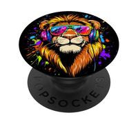 Lion avec Lunettes de Soleil Crinière de Lion Amour de Lion PopSockets PopGrip Adhésif