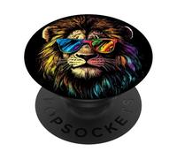 Lion avec Lunettes de Soleil Crinière de Lion Amour de Lion PopSockets PopGrip Adhésif
