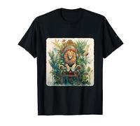 Lion avec un trône de jungle. régalité du lion sur le siège majestueux T-Shirt