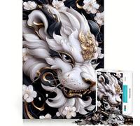 Lion Blanc avec Accents dorés Puzzle de 1000 pièces Jeu créatif et d'habileté Emboîtement Parfait Pas de pièces détachées Activité de Partage et de complicité avec Les Proches (50x75cm)