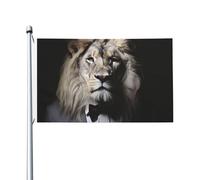 Lion Blanc Et Noir En Costume Drapeau De Jardin Résistant Aux Intempéries Drapeaux De Maison Suspendre Bannière 90X150Cm Pour Vacances Événement Anniversaires